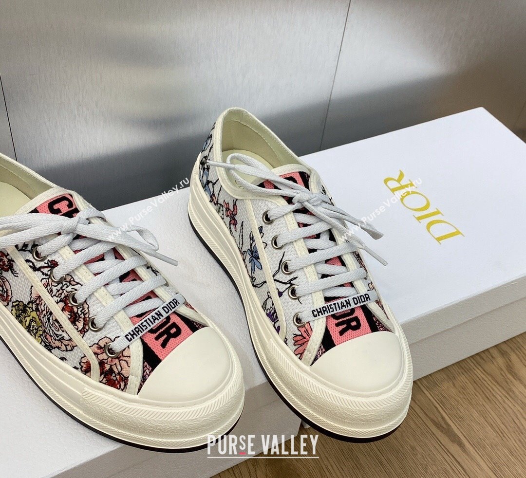 DIOR WalknDior Platform Low Top Sneakers in White Multicolor Florilegio Embroidered Cotton 2023 (modeng-23092503)