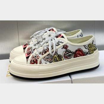 DIOR WalknDior Platform Low Top Sneakers in White Multicolor Florilegio Embroidered Cotton 2023 (modeng-23092503)