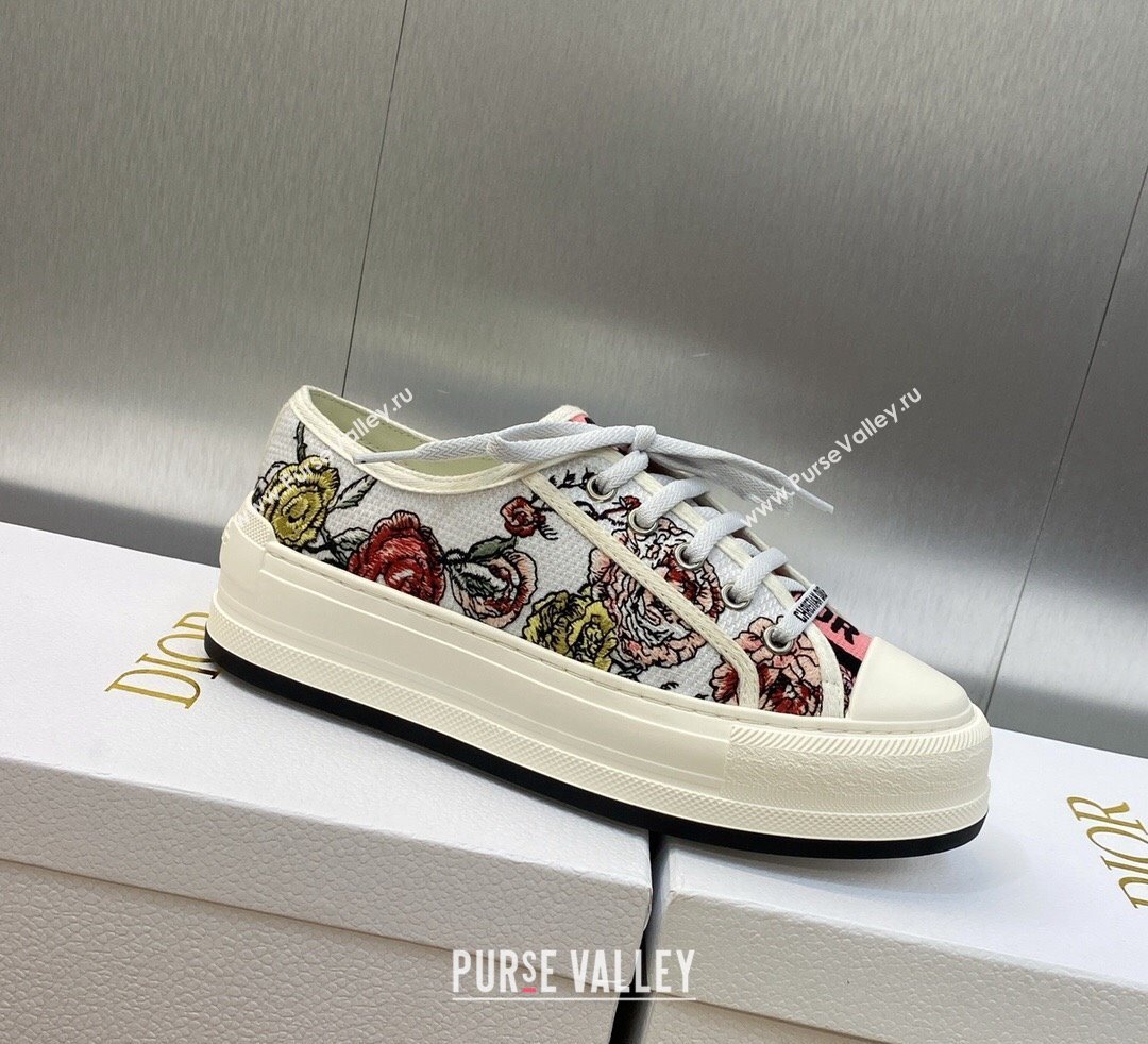 DIOR WalknDior Platform Low Top Sneakers in White Multicolor Florilegio Embroidered Cotton 2023 (modeng-23092503)