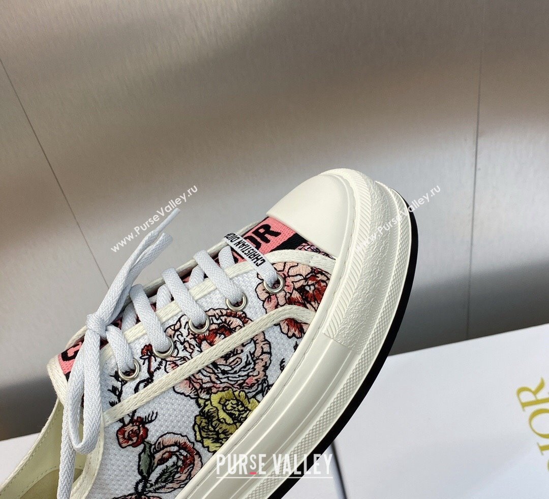 DIOR WalknDior Platform Low Top Sneakers in White Multicolor Florilegio Embroidered Cotton 2023 (modeng-23092503)