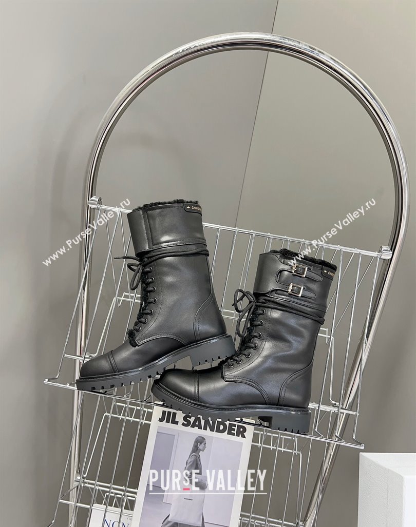 Dior D-Trap Ankle Boots in Calfskin and Shearling Black 2023 (modeng-23092231)