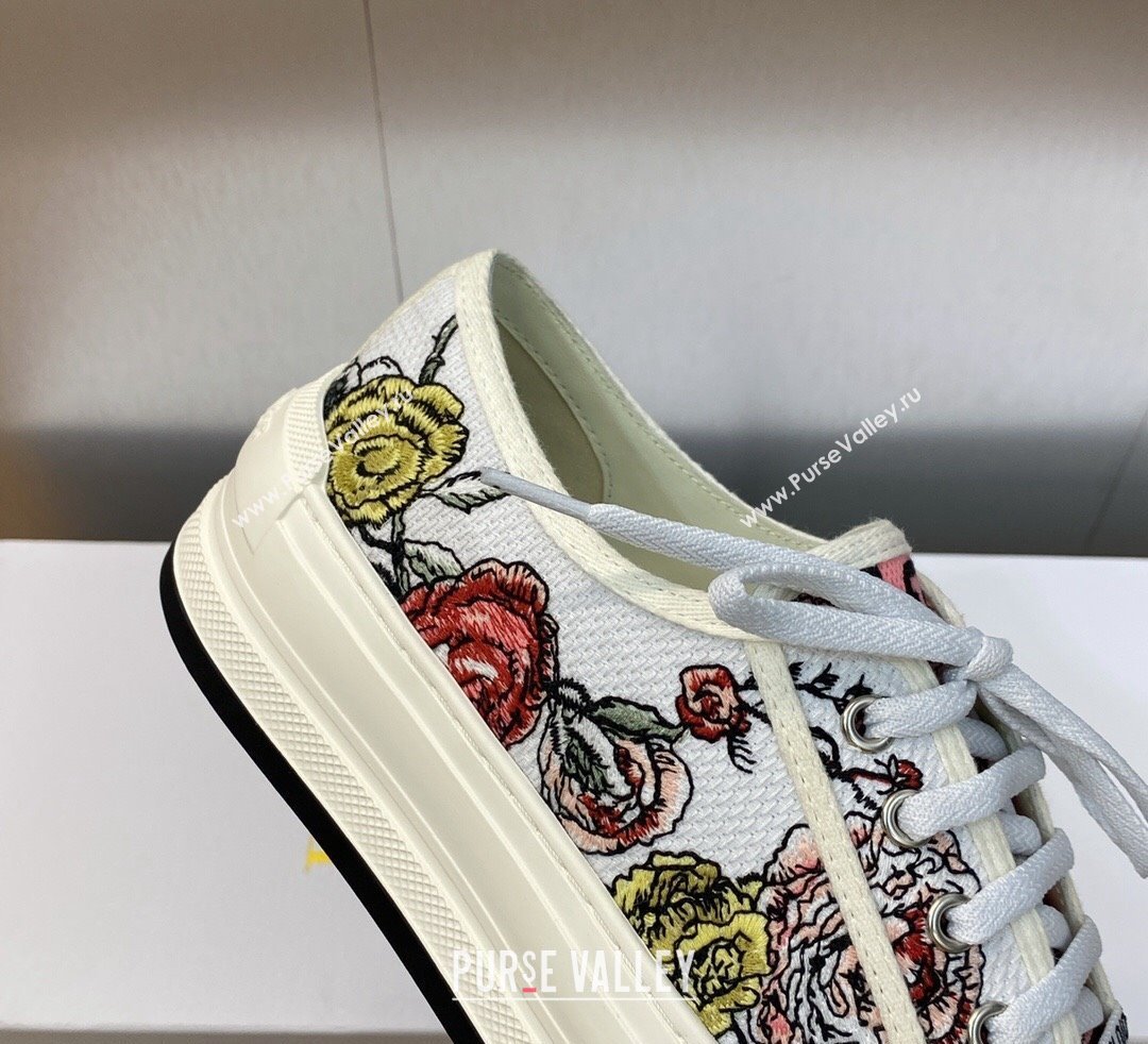 DIOR WalknDior Platform Low Top Sneakers in White Multicolor Florilegio Embroidered Cotton 2023 (modeng-23092503)