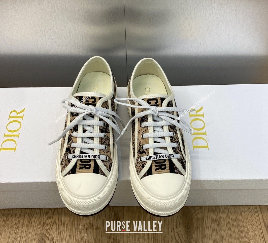 DIOR WalknDior Platform Low Top Sneakers in Beige and Black Cotton Embroidered with Plan de Paris Motif 2023 (modeng-23092502)