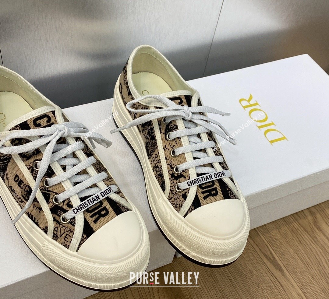 DIOR WalknDior Platform Low Top Sneakers in Beige and Black Cotton Embroidered with Plan de Paris Motif 2023 (modeng-23092502)