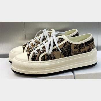 DIOR WalknDior Platform Low Top Sneakers in Beige and Black Cotton Embroidered with Plan de Paris Motif 2023 (modeng-23092502)