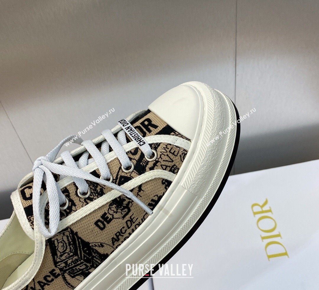 DIOR WalknDior Platform Low Top Sneakers in Beige and Black Cotton Embroidered with Plan de Paris Motif 2023 (modeng-23092502)