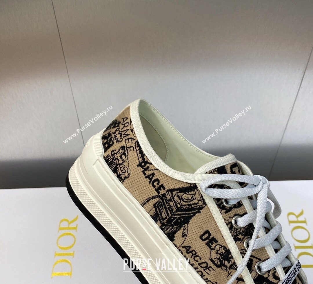 DIOR WalknDior Platform Low Top Sneakers in Beige and Black Cotton Embroidered with Plan de Paris Motif 2023 (modeng-23092502)