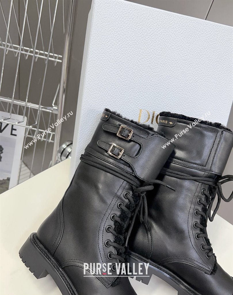 Dior D-Trap Ankle Boots in Calfskin and Shearling Black 2023 (modeng-23092231)