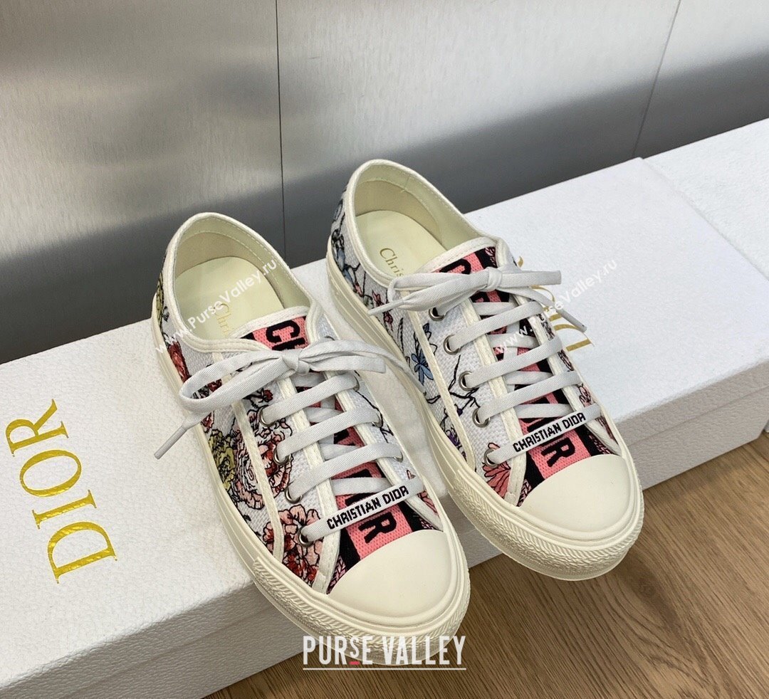 DIOR WalknDior Low Top Sneakers in White Multicolor Florilegio Embroidered Cotton 2023 (jincheng-23092510)