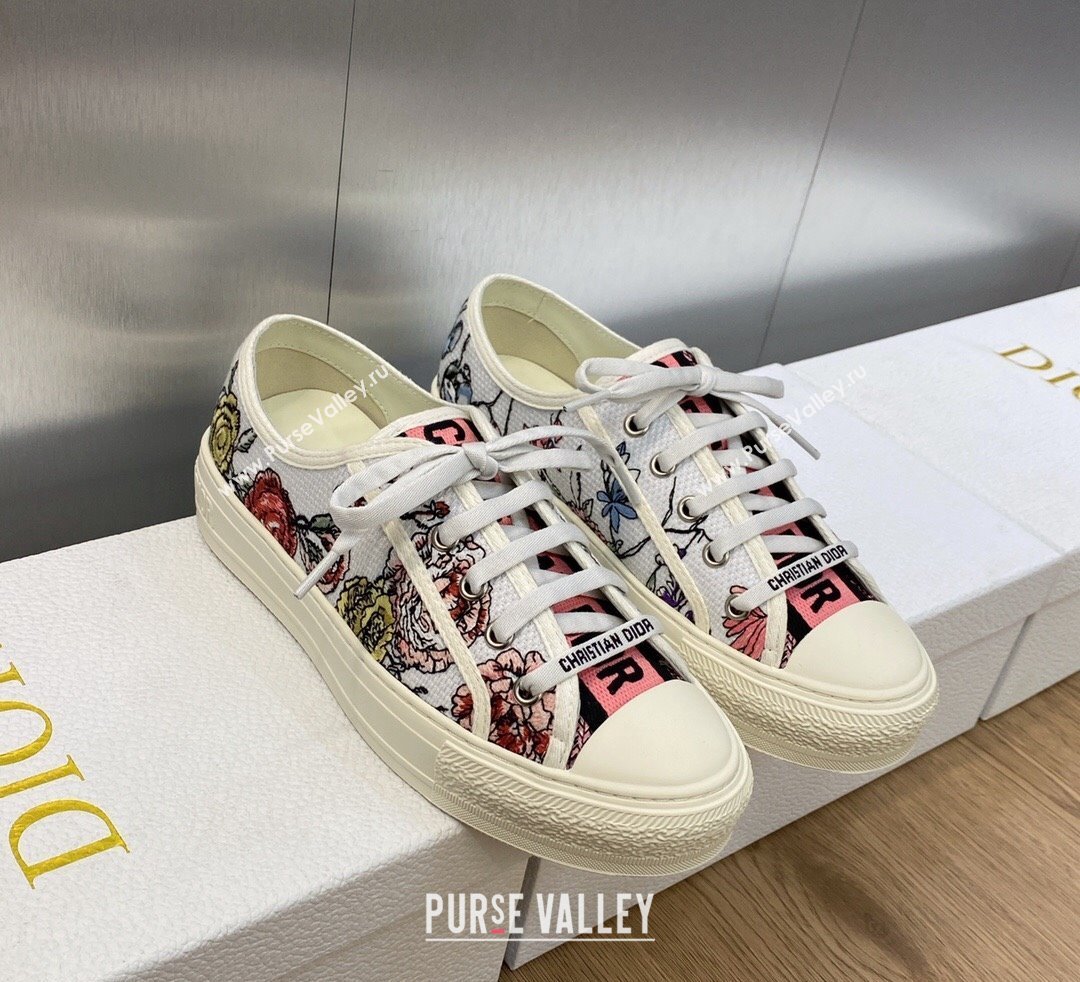 DIOR WalknDior Low Top Sneakers in White Multicolor Florilegio Embroidered Cotton 2023 (jincheng-23092510)