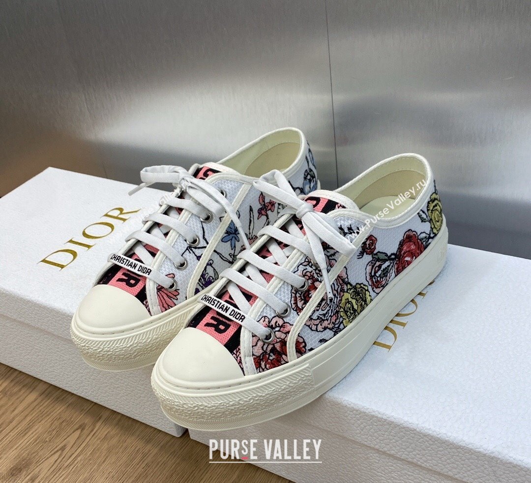 DIOR WalknDior Low Top Sneakers in White Multicolor Florilegio Embroidered Cotton 2023 (jincheng-23092510)