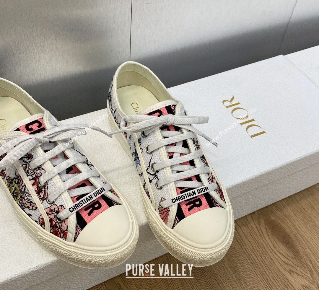 DIOR WalknDior Low Top Sneakers in White Multicolor Florilegio Embroidered Cotton 2023 (jincheng-23092510)