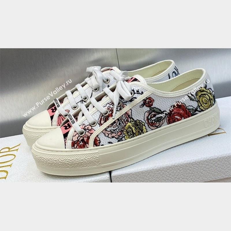 DIOR WalknDior Low Top Sneakers in White Multicolor Florilegio Embroidered Cotton 2023 (jincheng-23092510)