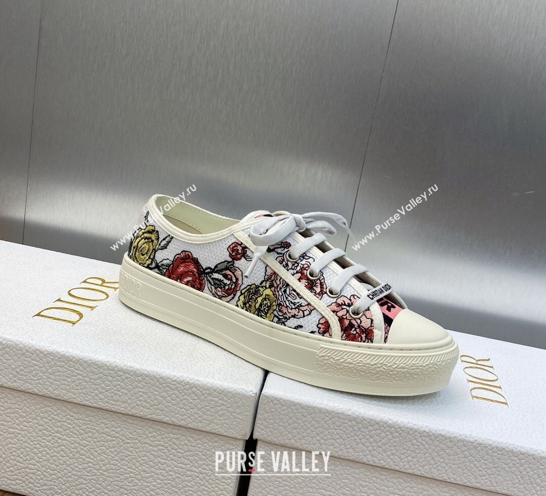 DIOR WalknDior Low Top Sneakers in White Multicolor Florilegio Embroidered Cotton 2023 (jincheng-23092510)