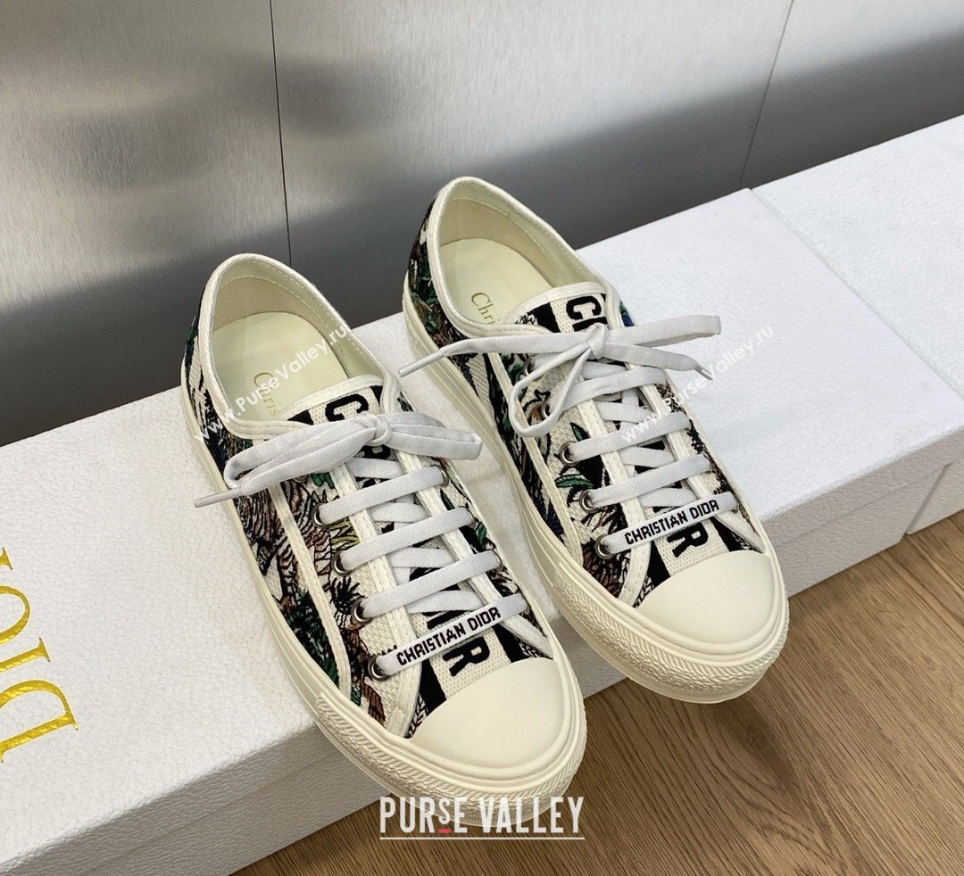 DIOR WalknDior Low Top Sneakers in White Multicolor Embroidered Cotton with Étoile de Voyage Motif 2023 (jincheng-23092513)