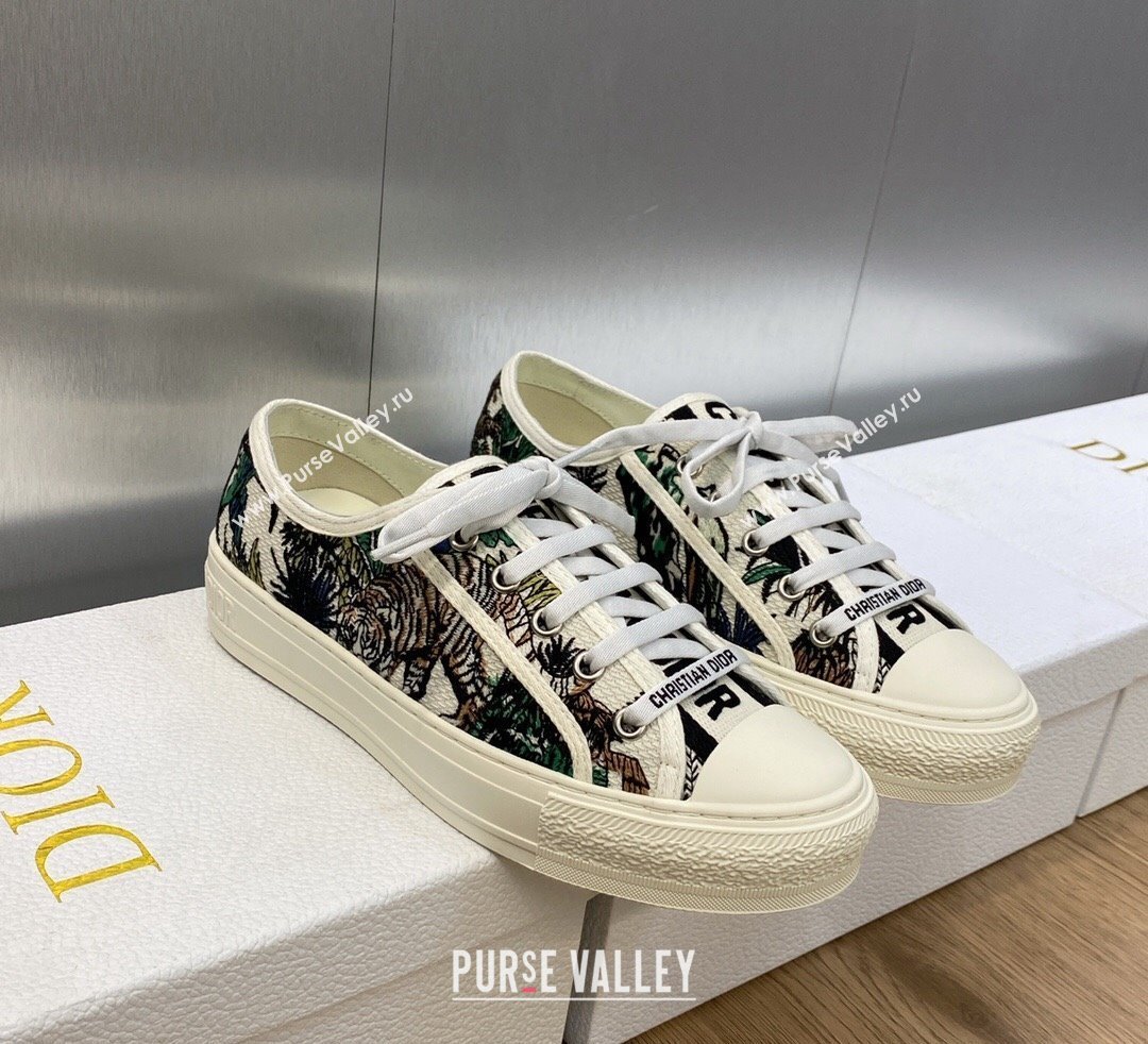 DIOR WalknDior Low Top Sneakers in White Multicolor Embroidered Cotton with Étoile de Voyage Motif 2023 (jincheng-23092513)