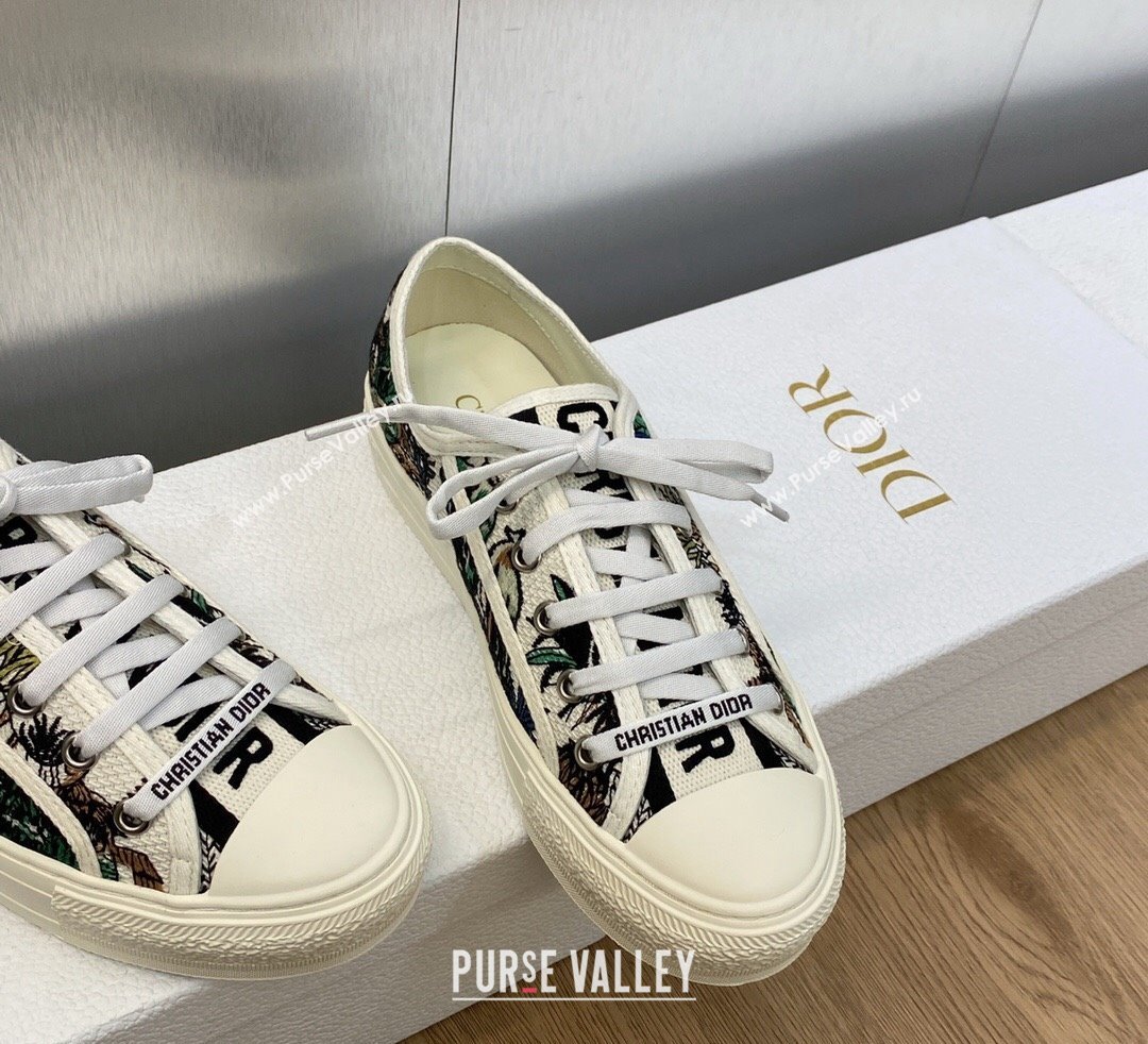 DIOR WalknDior Low Top Sneakers in White Multicolor Embroidered Cotton with Étoile de Voyage Motif 2023 (jincheng-23092513)