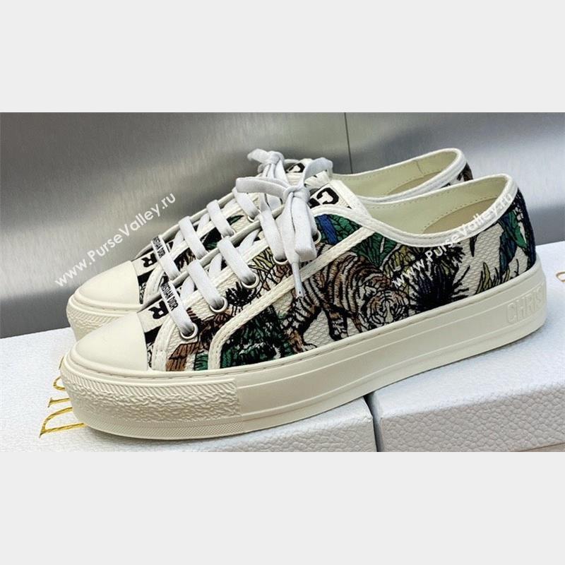 DIOR WalknDior Low Top Sneakers in White Multicolor Embroidered Cotton with Étoile de Voyage Motif 2023 (jincheng-23092513)