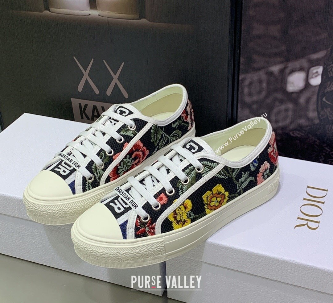DIOR WalknDior Low Top Sneakers in Black Multicolor Cotton Embroidered With Petites Fleurs Motif 2023 (jincheng-23092517)