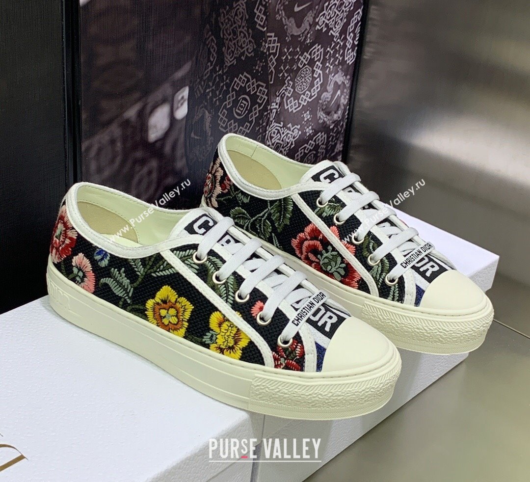 DIOR WalknDior Low Top Sneakers in Black Multicolor Cotton Embroidered With Petites Fleurs Motif 2023 (jincheng-23092517)