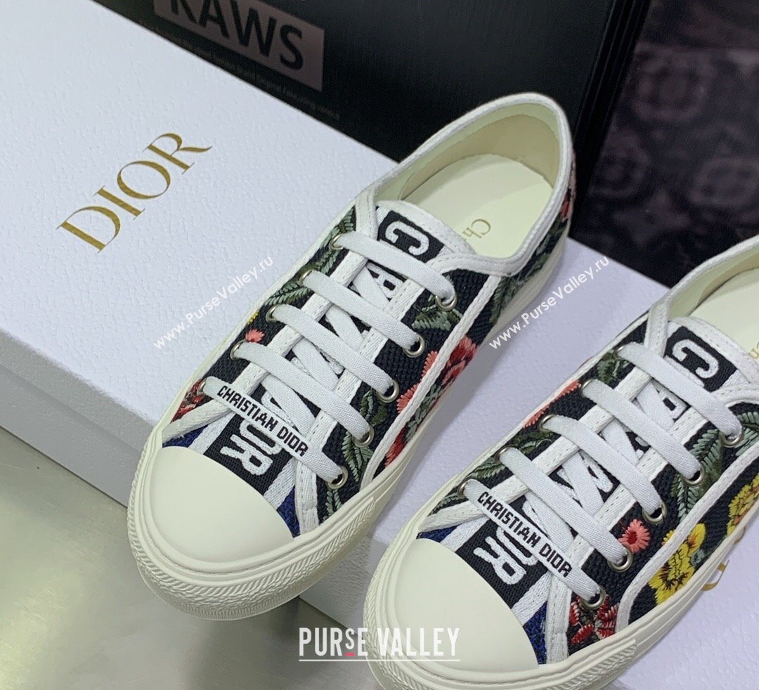 DIOR WalknDior Low Top Sneakers in Black Multicolor Cotton Embroidered With Petites Fleurs Motif 2023 (jincheng-23092517)