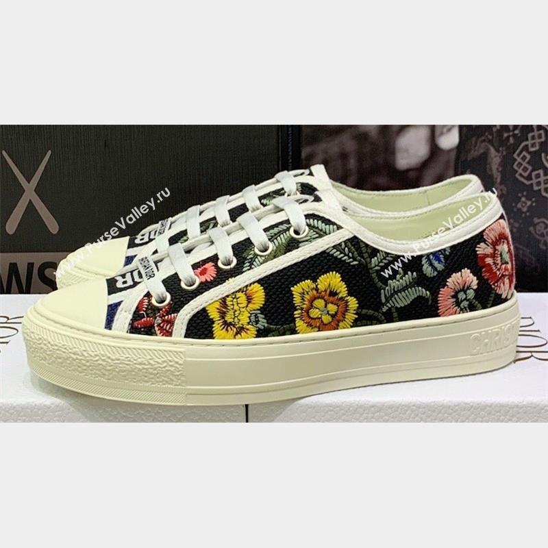 DIOR WalknDior Low Top Sneakers in Black Multicolor Cotton Embroidered With Petites Fleurs Motif 2023 (jincheng-23092517)