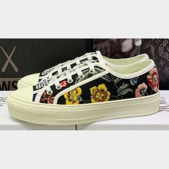 DIOR WalknDior Low Top Sneakers in Black Multicolor Cotton Embroidered With Petites Fleurs Motif 2023 (jincheng-23092517)