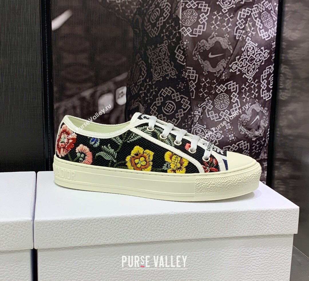 DIOR WalknDior Low Top Sneakers in Black Multicolor Cotton Embroidered With Petites Fleurs Motif 2023 (jincheng-23092517)