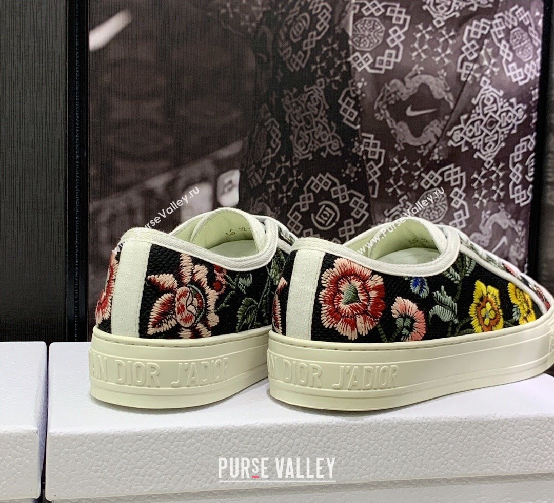 DIOR WalknDior Low Top Sneakers in Black Multicolor Cotton Embroidered With Petites Fleurs Motif 2023 (jincheng-23092517)