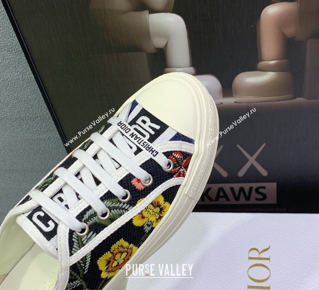 DIOR WalknDior Low Top Sneakers in Black Multicolor Cotton Embroidered With Petites Fleurs Motif 2023 (jincheng-23092517)