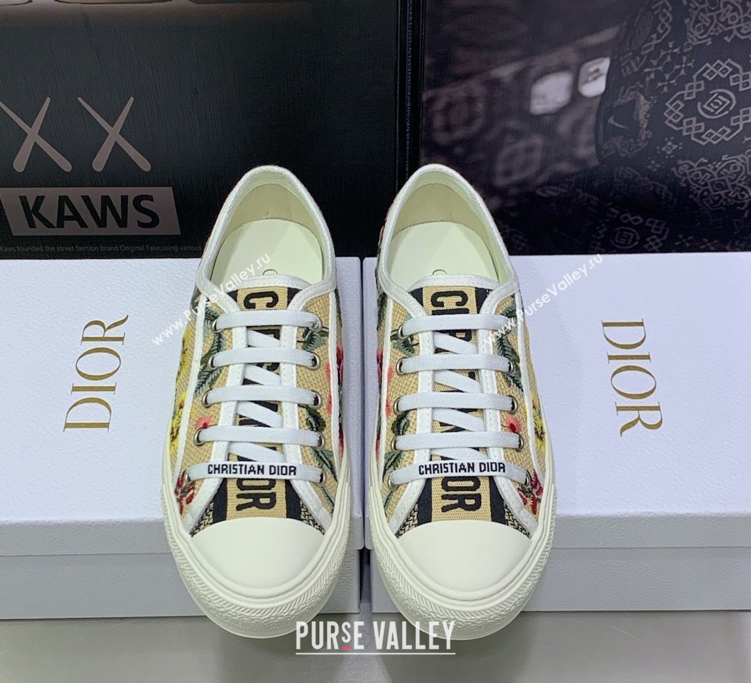 DIOR WalknDior Low Top Sneakers in Beige Multicolor Cotton Embroidered With Petites Fleurs Motif 2023 (jincheng-23092518)