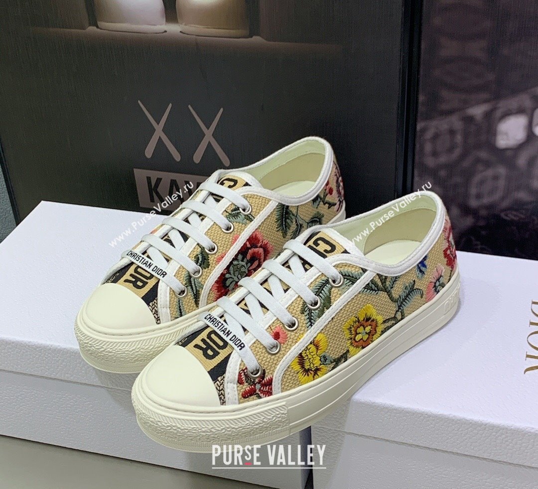 DIOR WalknDior Low Top Sneakers in Beige Multicolor Cotton Embroidered With Petites Fleurs Motif 2023 (jincheng-23092518)