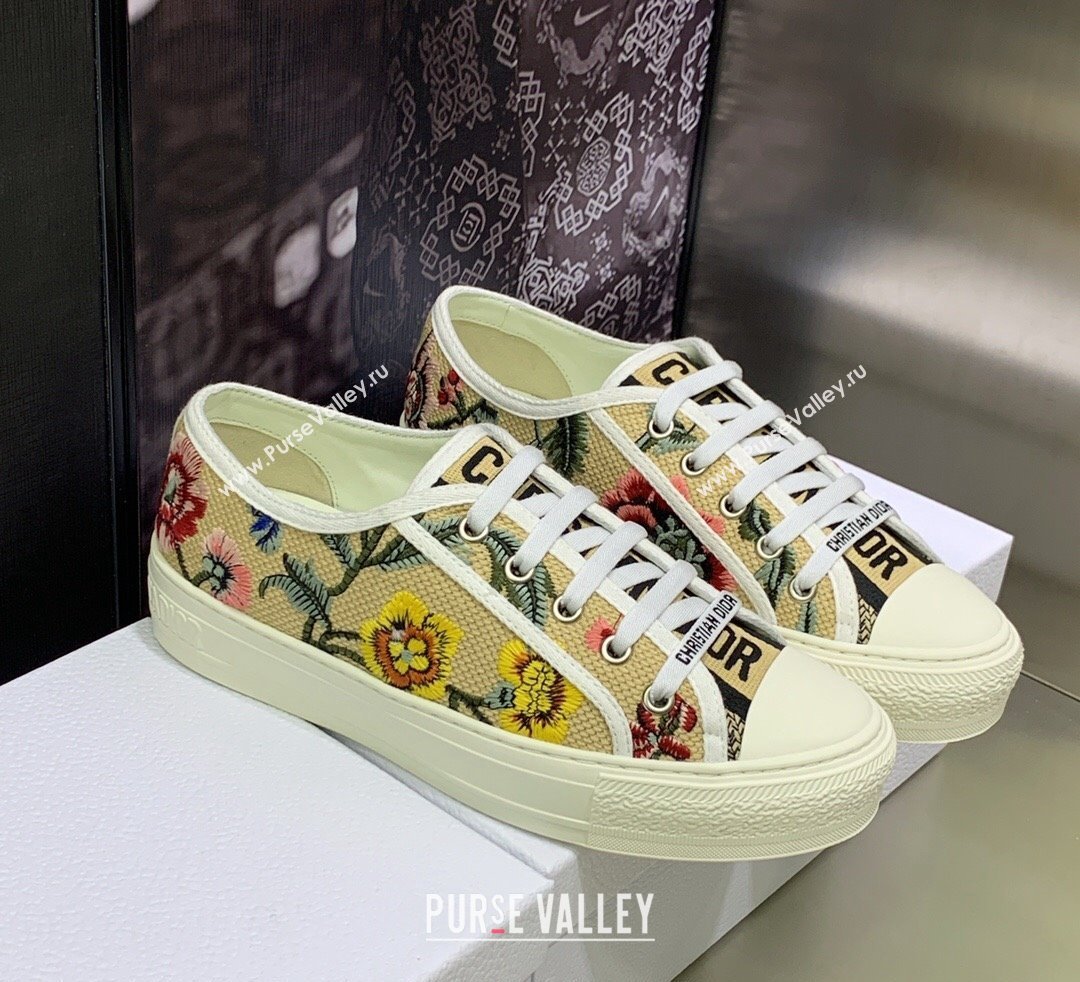 DIOR WalknDior Low Top Sneakers in Beige Multicolor Cotton Embroidered With Petites Fleurs Motif 2023 (jincheng-23092518)
