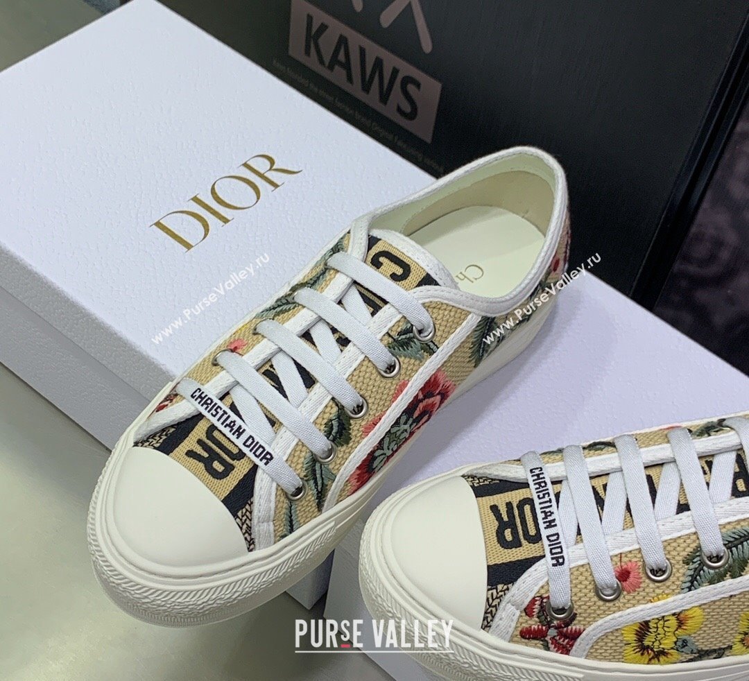 DIOR WalknDior Low Top Sneakers in Beige Multicolor Cotton Embroidered With Petites Fleurs Motif 2023 (jincheng-23092518)