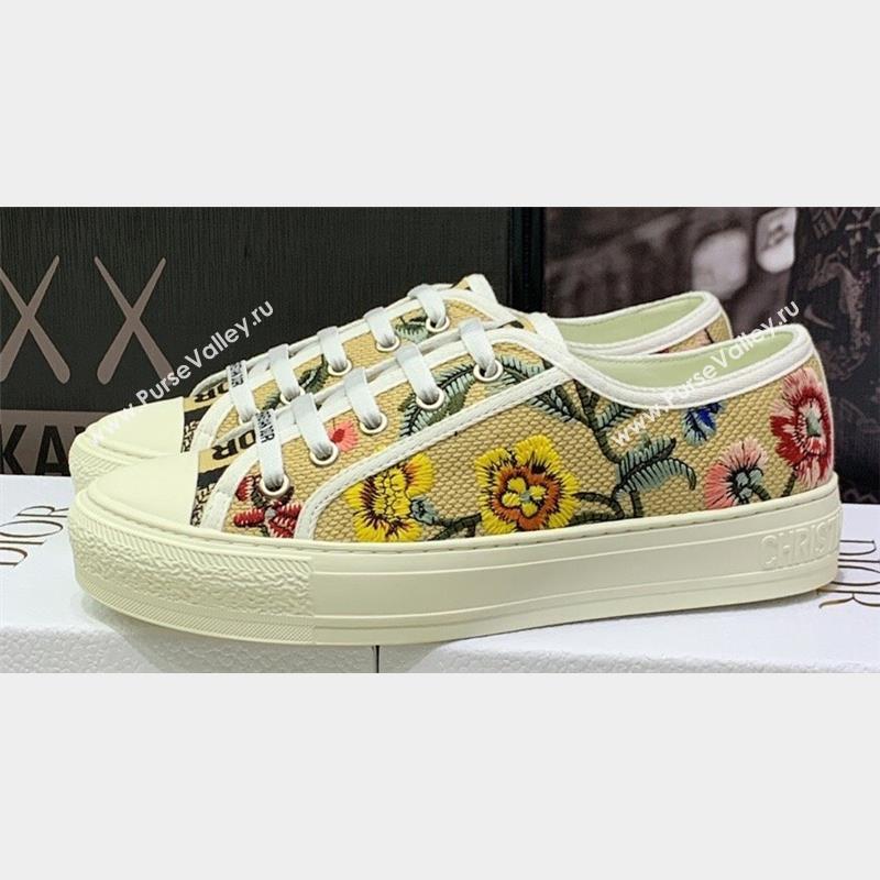 DIOR WalknDior Low Top Sneakers in Beige Multicolor Cotton Embroidered With Petites Fleurs Motif 2023 (jincheng-23092518)