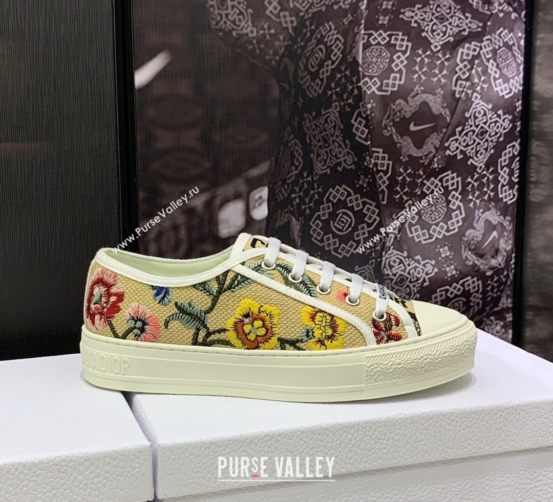DIOR WalknDior Low Top Sneakers in Beige Multicolor Cotton Embroidered With Petites Fleurs Motif 2023 (jincheng-23092518)