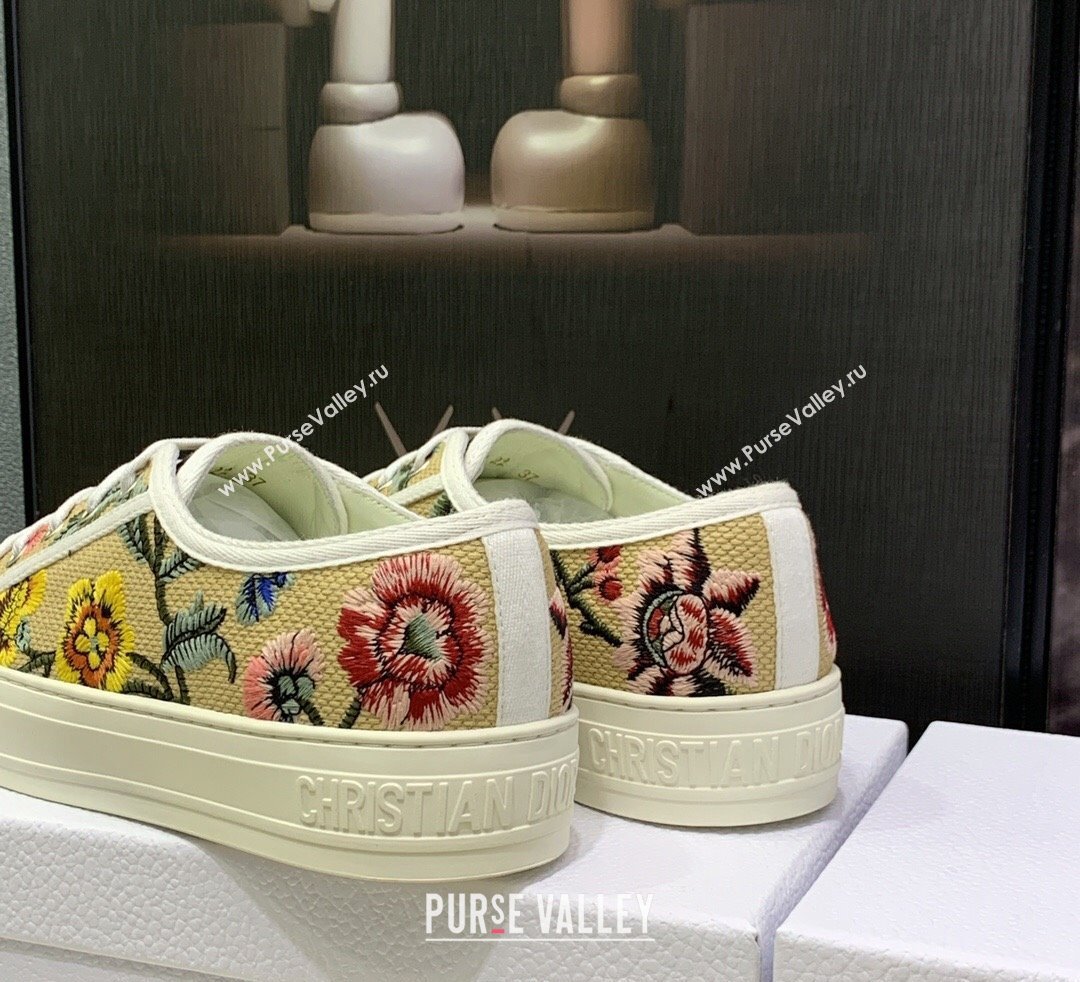 DIOR WalknDior Low Top Sneakers in Beige Multicolor Cotton Embroidered With Petites Fleurs Motif 2023 (jincheng-23092518)