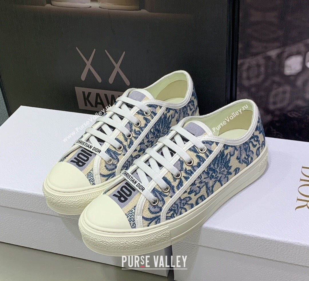 DIOR WalknDior Low Top Sneakers in Blue Brocart Embroidered Cotton 2023 (jincheng-23092519)