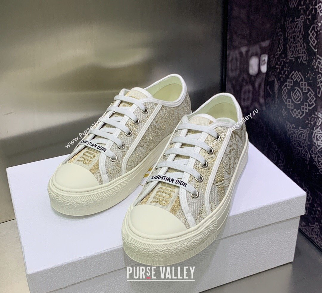 DIOR WalknDior Low Top Sneakers in Gold Tone Cotton Embroidery 2023 (jincheng-23092521)