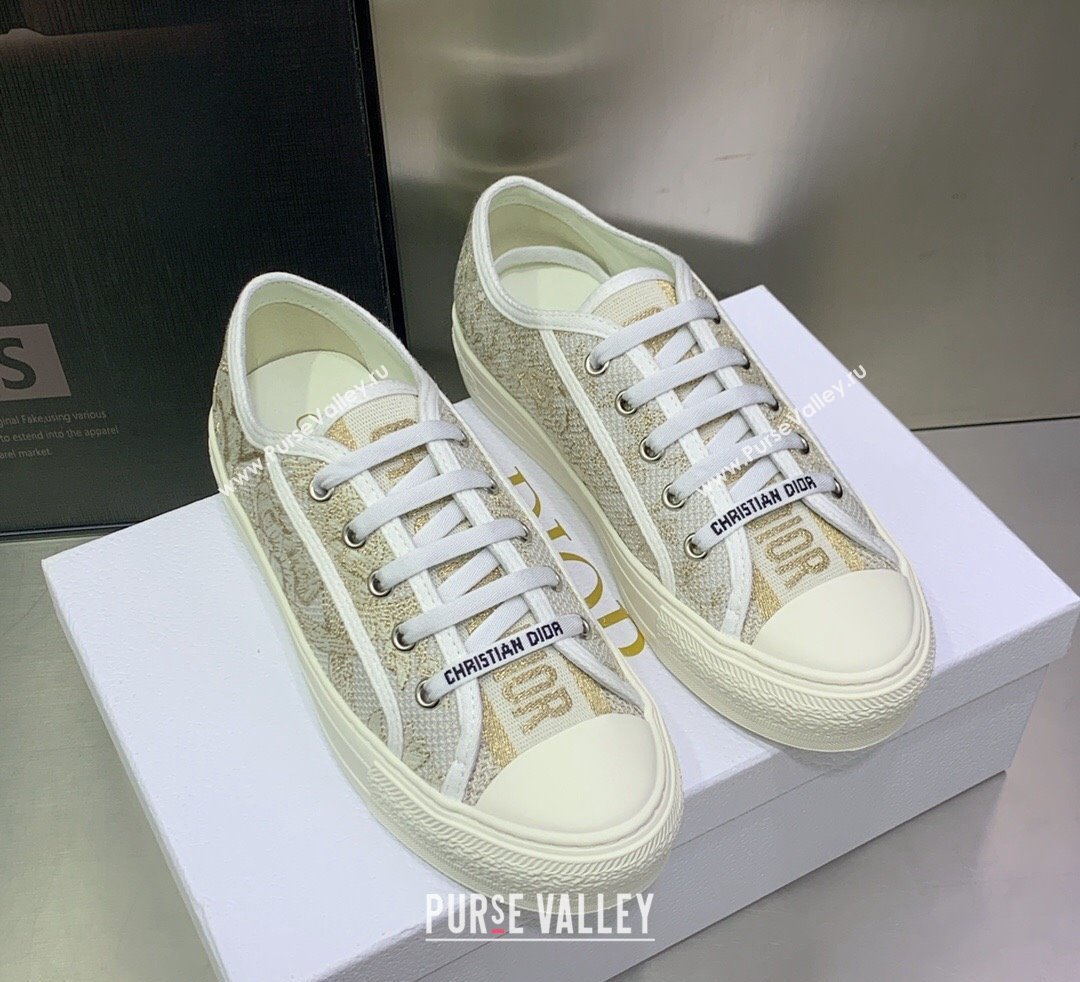 DIOR WalknDior Low Top Sneakers in Gold Tone Cotton Embroidery 2023 (jincheng-23092521)
