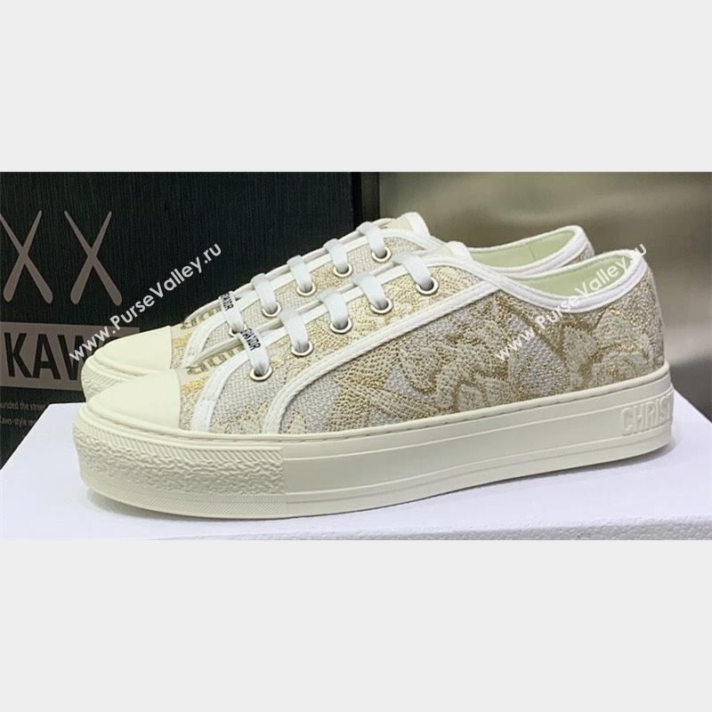 DIOR WalknDior Low Top Sneakers in Gold Tone Cotton Embroidery 2023 (jincheng-23092521)