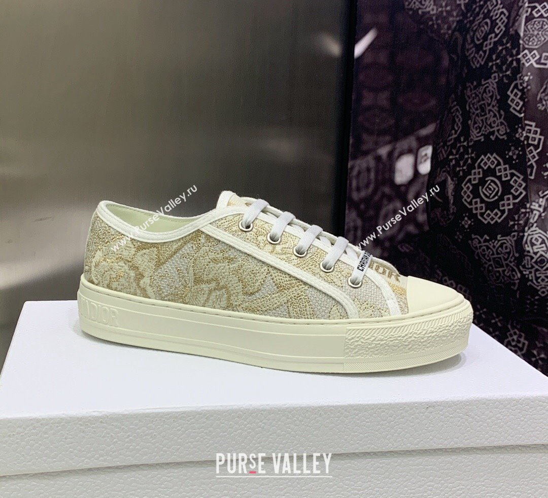 DIOR WalknDior Low Top Sneakers in Gold Tone Cotton Embroidery 2023 (jincheng-23092521)