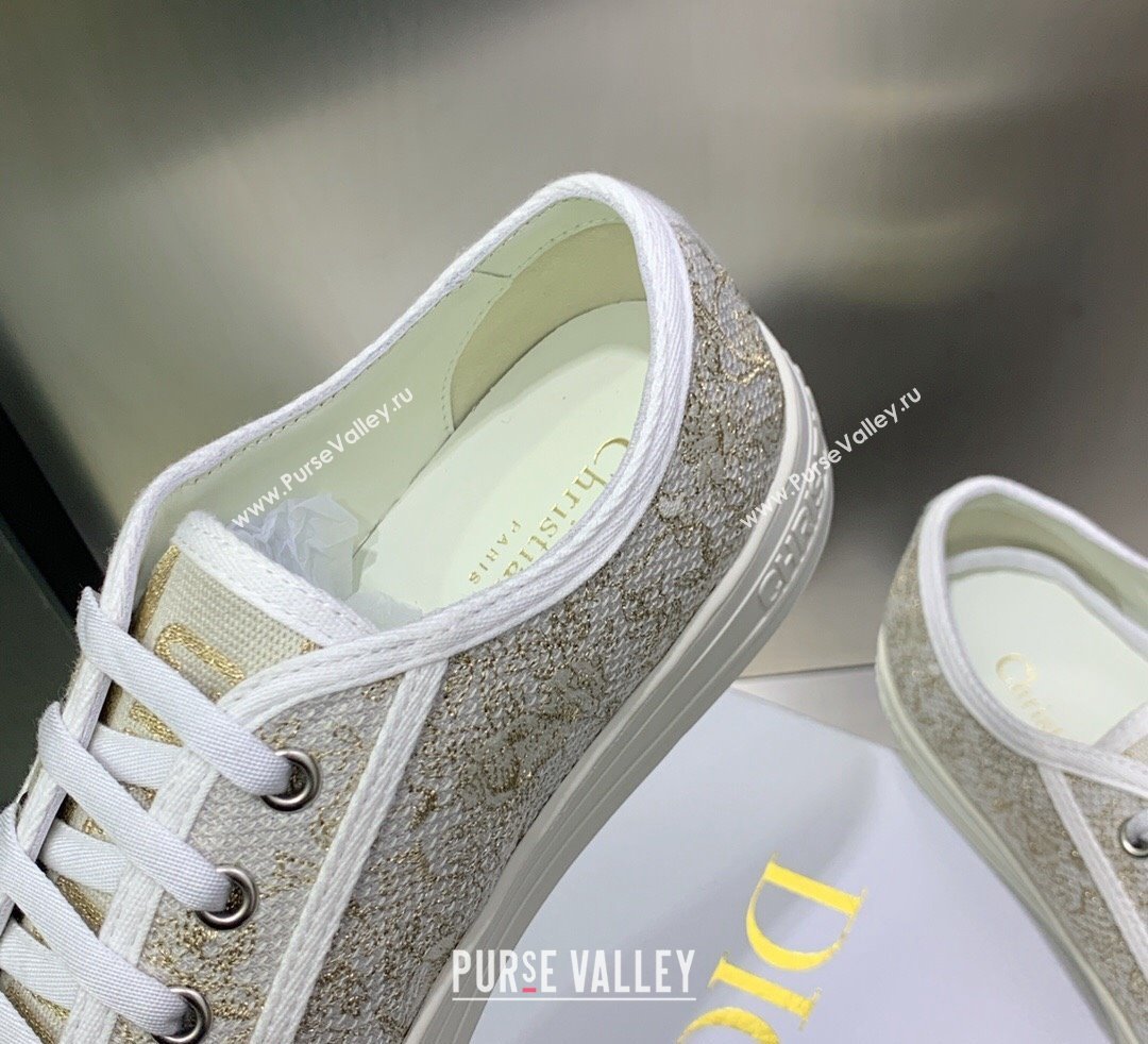 DIOR WalknDior Low Top Sneakers in Gold Tone Cotton Embroidery 2023 (jincheng-23092521)