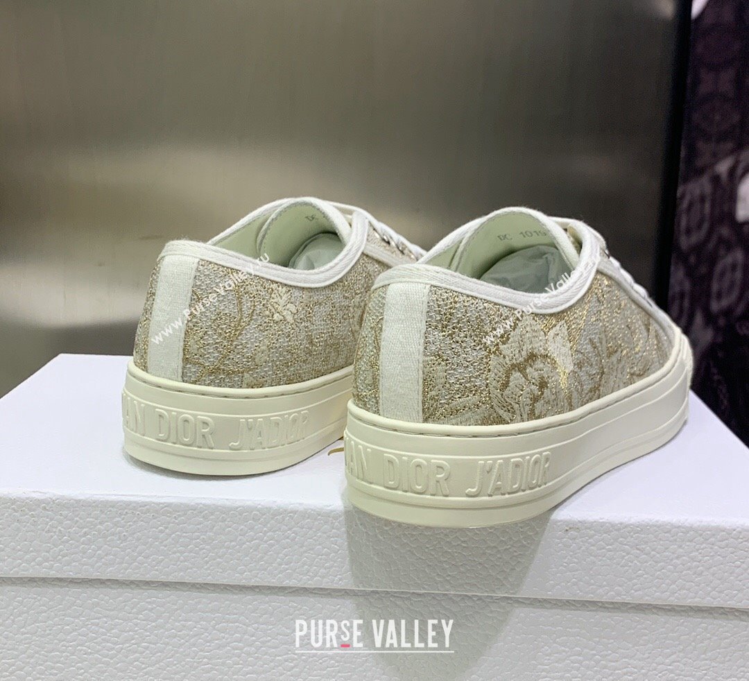DIOR WalknDior Low Top Sneakers in Gold Tone Cotton Embroidery 2023 (jincheng-23092521)
