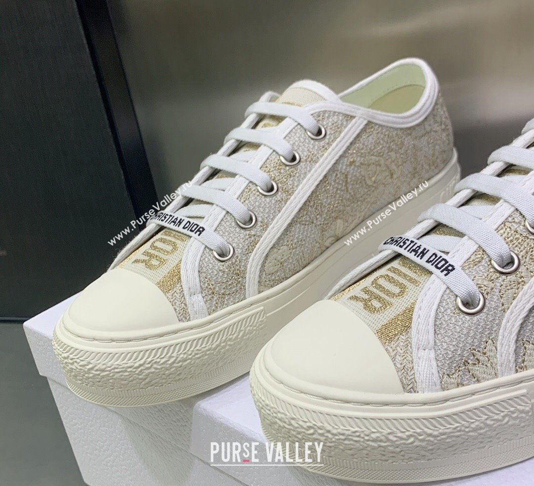 DIOR WalknDior Low Top Sneakers in Gold Tone Cotton Embroidery 2023 (jincheng-23092521)