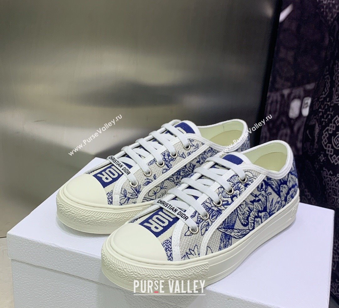 DIOR WalknDior Low Top Sneakers in White and Blue Cotton Embroidered 2023 (jincheng-23092522)