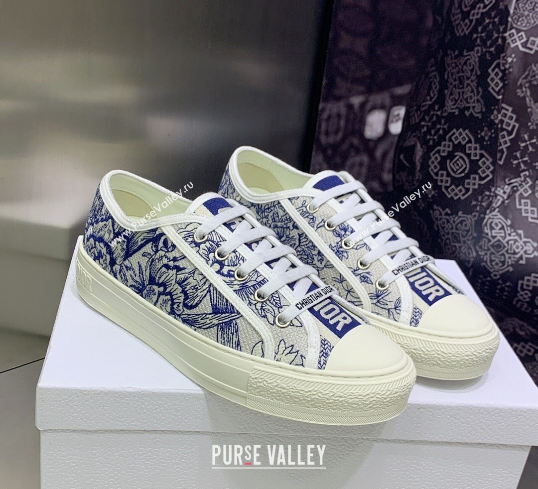 DIOR WalknDior Low Top Sneakers in White and Blue Cotton Embroidered 2023 (jincheng-23092522)