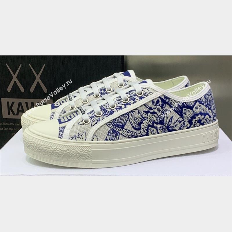 DIOR WalknDior Low Top Sneakers in White and Blue Cotton Embroidered 2023 (jincheng-23092522)
