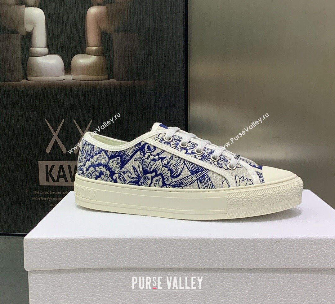 DIOR WalknDior Low Top Sneakers in White and Blue Cotton Embroidered 2023 (jincheng-23092522)