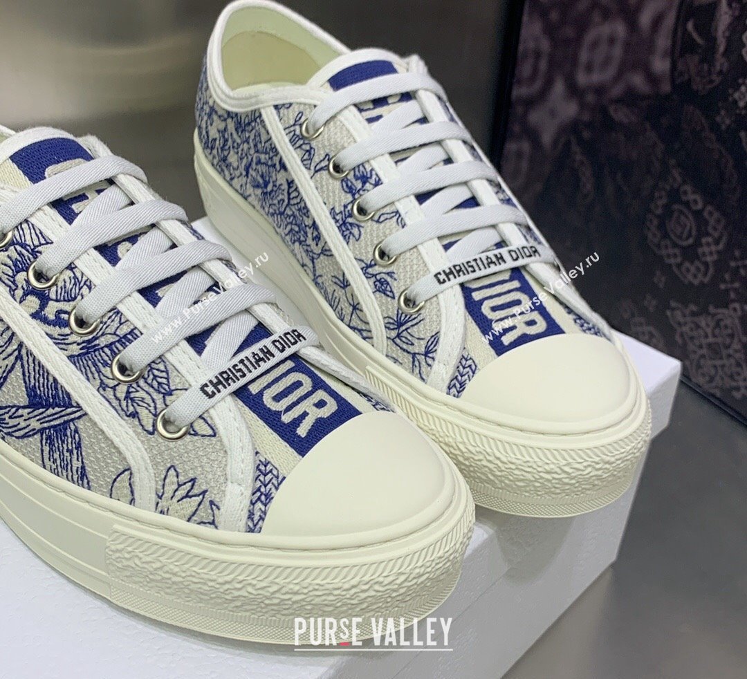 DIOR WalknDior Low Top Sneakers in White and Blue Cotton Embroidered 2023 (jincheng-23092522)
